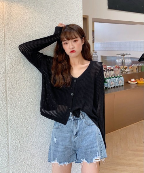 kirakiraShop(キラキラショップ)の「【夏の羽織りに】【着回し万能】メッシュ ニット ショート丈 カーディガン(カーディガン/ボレロ・レディース・ブラック/ブルー/オレンジ/パープル/ホワイト・FREE)」の20枚目の写真