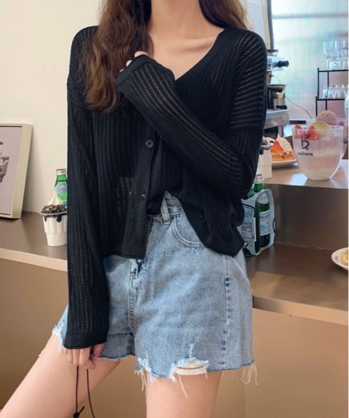 kirakiraShop(キラキラショップ)の「【夏の羽織りに】【着回し万能】メッシュ ニット ショート丈 カーディガン(カーディガン/ボレロ・レディース・ブラック/ブルー/オレンジ/パープル/ホワイト・FREE)」の17枚目の写真