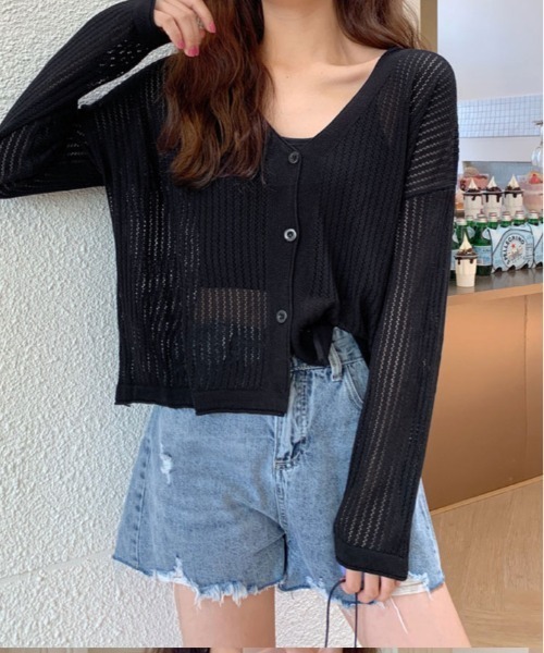 kirakiraShop(キラキラショップ)の「【夏の羽織りに】【着回し万能】メッシュ ニット ショート丈 カーディガン(カーディガン/ボレロ・レディース・ブラック/ブルー/オレンジ/パープル/ホワイト・FREE)」の21枚目の写真