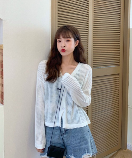 kirakiraShop(キラキラショップ)の「【夏の羽織りに】【着回し万能】メッシュ ニット ショート丈 カーディガン(カーディガン/ボレロ・レディース・ブラック/ブルー/オレンジ/パープル/ホワイト・FREE)」の16枚目の写真