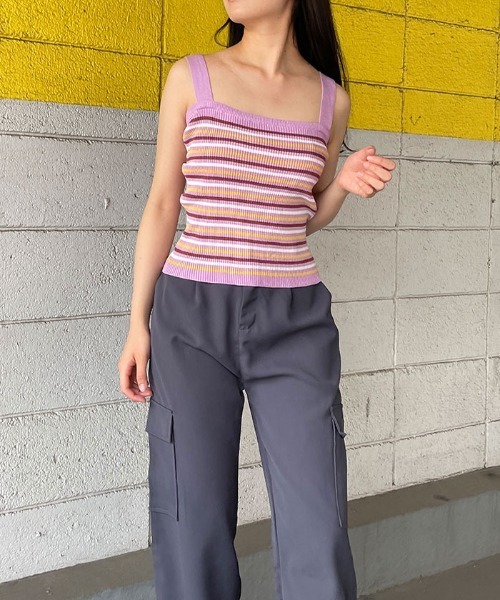VIVID LADY(ビビッドレディー)の「キャミソールニット半袖 ボーダー柄 クロップドニット(ニット/セーター・レディース・パープル/ブルー/アイボリー・FREE)」の9枚目の写真