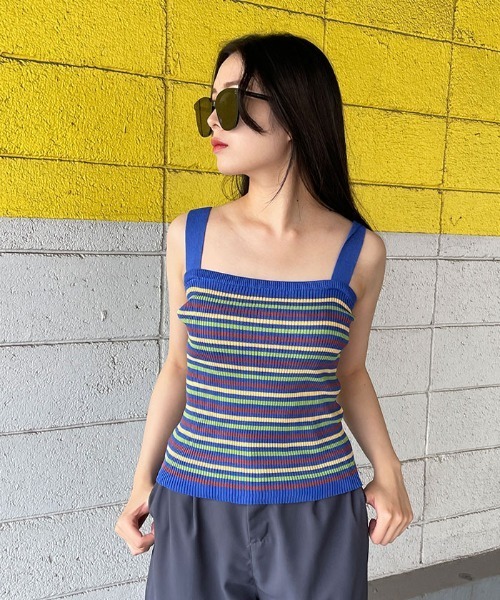 VIVID LADY(ビビッドレディー)の「キャミソールニット半袖 ボーダー柄 クロップドニット(ニット/セーター・レディース・パープル/ブルー/アイボリー・FREE)」の10枚目の写真