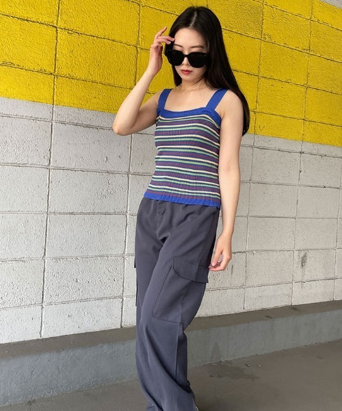 VIVID LADY(ビビッドレディー)の「キャミソールニット半袖 ボーダー柄 クロップドニット(ニット/セーター・レディース・パープル/ブルー/アイボリー・FREE)」の11枚目の写真