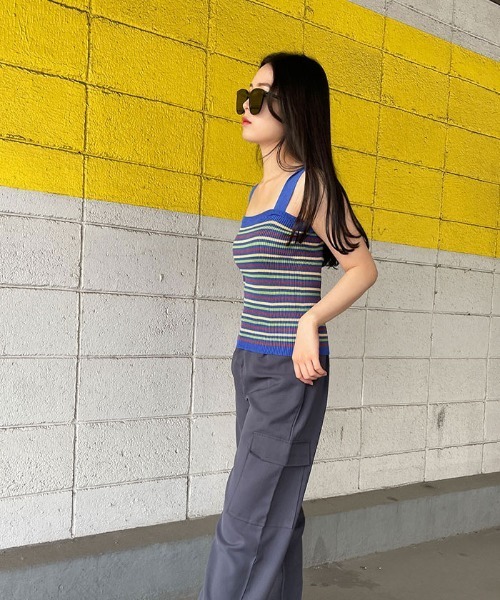 VIVID LADY(ビビッドレディー)の「キャミソールニット半袖 ボーダー柄 クロップドニット(ニット/セーター・レディース・パープル/ブルー/アイボリー・FREE)」の12枚目の写真