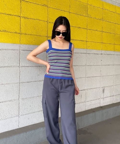 VIVID LADY(ビビッドレディー)の「キャミソールニット半袖 ボーダー柄 クロップドニット(ニット/セーター・レディース・パープル/ブルー/アイボリー・FREE)」の15枚目の写真