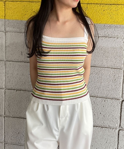 VIVID LADY(ビビッドレディー)の「キャミソールニット半袖 ボーダー柄 クロップドニット(ニット/セーター・レディース・パープル/ブルー/アイボリー・FREE)」の16枚目の写真