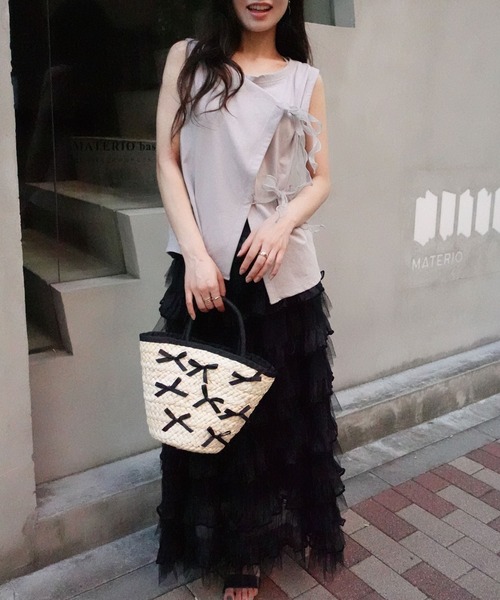 CORNERS（コーナーズ）の「オーガンジーリボンタンク（Tシャツ/カットソー・レディース・ブラック/グレイッシュベージュ/オフホワイト・M）」の9枚目の写真