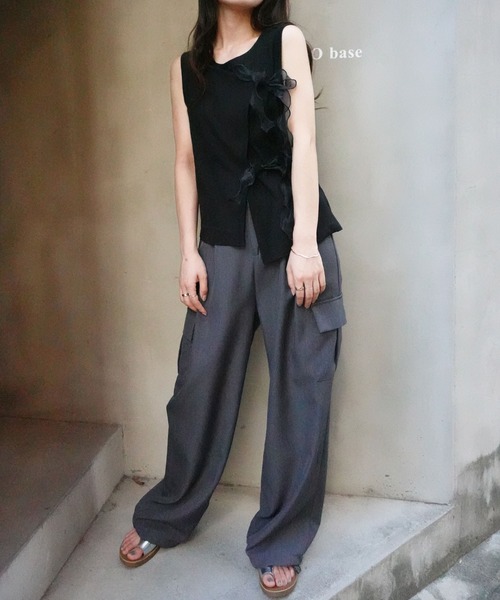 CORNERS（コーナーズ）の「オーガンジーリボンタンク（Tシャツ/カットソー・レディース・ブラック/グレイッシュベージュ/オフホワイト・M）」の13枚目の写真