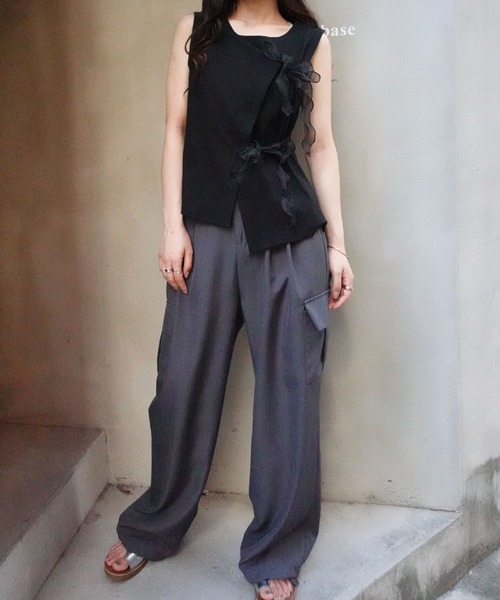 CORNERS（コーナーズ）の「オーガンジーリボンタンク（Tシャツ/カットソー・レディース・ブラック/グレイッシュベージュ/オフホワイト・M）」の14枚目の写真