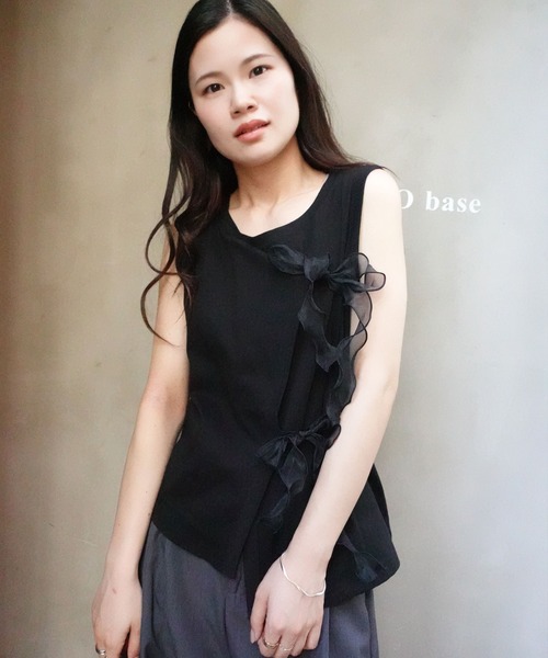 CORNERS（コーナーズ）の「オーガンジーリボンタンク（Tシャツ/カットソー・レディース・ブラック/グレイッシュベージュ/オフホワイト・M）」の17枚目の写真