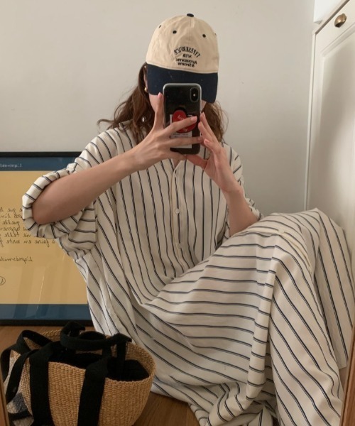 a lot of love（ア ロット オブ ラブ）の「ゆるシルエットストライプシャツワンピース（シャツワンピース・レディース・ホワイト/ブラック・FREE）」の11枚目の写真