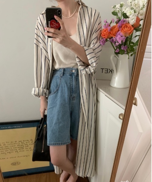 a lot of love（ア ロット オブ ラブ）の「ゆるシルエットストライプシャツワンピース（シャツワンピース・レディース・ホワイト/ブラック・FREE）」の9枚目の写真