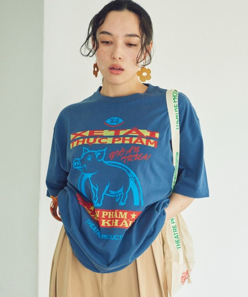 THEATRE PRODUCTS(シアタープロダクツ)の「ピッグプリントTシャツ(Tシャツ/カットソー・レディース・ピンク/ネイビー/ホワイト・FREE)」の2枚目の写真