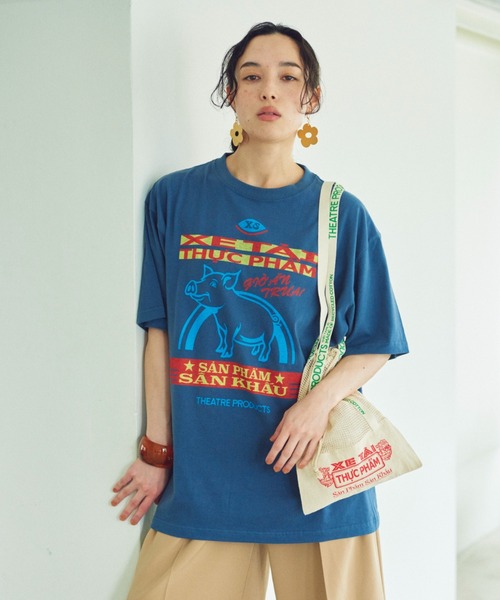THEATRE PRODUCTS(シアタープロダクツ)の「ピッグプリントTシャツ(Tシャツ/カットソー・レディース・ピンク/ネイビー/ホワイト・FREE)」の4枚目の写真