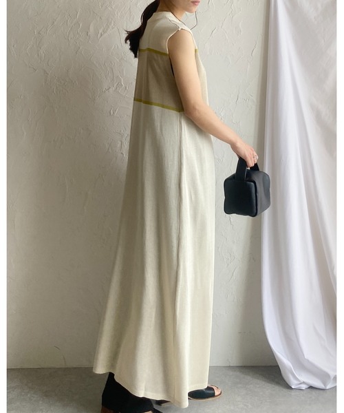 She's Closet ワンピース リネンタッチ配色バイカラーアート柄