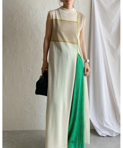 She's Closet(シーズクローゼット)の「リネンタッチ配色バイカラーアート柄ノースリーブロング丈スリットニットワンピース(ワンピース・レディース・アイボリー/ブラウン/ブラック/ベージュ・FREE)」の21枚目の写真