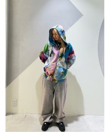 サイドグリッターライン ストレートデニムパンツ