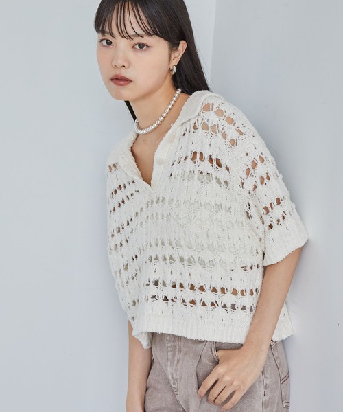 VIS(ビス)の「ファンシーヤーンニットポロ(その他トップス・レディース・ブラック/ブラウン/キナリ・FREE)」の2枚目の写真