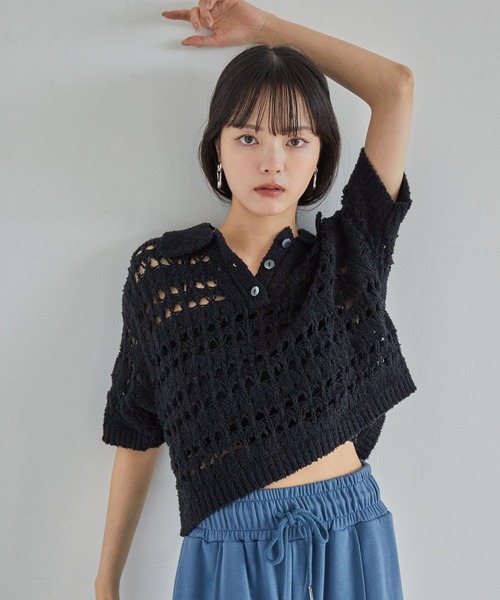 VIS(ビス)の「ファンシーヤーンニットポロ(その他トップス・レディース・ブラック/ブラウン/キナリ・FREE)」の3枚目の写真