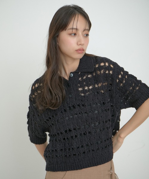 VIS(ビス)の「ファンシーヤーンニットポロ(その他トップス・レディース・ブラック/ブラウン/キナリ・FREE)」の7枚目の写真