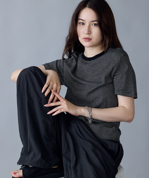 MILLER（ミラー）の「R.P.miller/ミラー パネルリブ 半袖 Tシャツ（Tシャツ/カットソー・メンズ・ホワイト/ブラウン系/ブラック系/ブラック/ホワイト系1/ネイビー系2/ネイビー系1/レッド・M/L）」の4枚目の写真