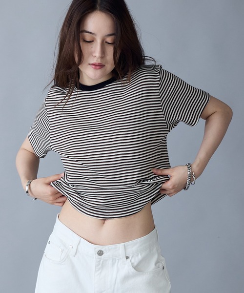 MILLER（ミラー）の「R.P.miller/ミラー パネルリブ 半袖 Tシャツ（Tシャツ/カットソー・メンズ・ホワイト/ブラウン系/ブラック系/ブラック/ホワイト系1/ネイビー系2/ネイビー系1/レッド・M/L）」の5枚目の写真