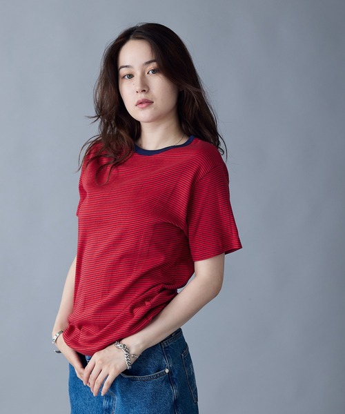 MILLER（ミラー）の「R.P.miller/ミラー パネルリブ 半袖 Tシャツ（Tシャツ/カットソー・メンズ・ホワイト/ブラウン系/ブラック系/ブラック/ホワイト系1/ネイビー系2/ネイビー系1/レッド・M/L）」の8枚目の写真