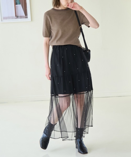 ROPE' PICNIC(ロペピクニック)の「パール付きチュールティアードスカート(スカート・レディース・ブラック/オフホワイト・38)」の4枚目の写真