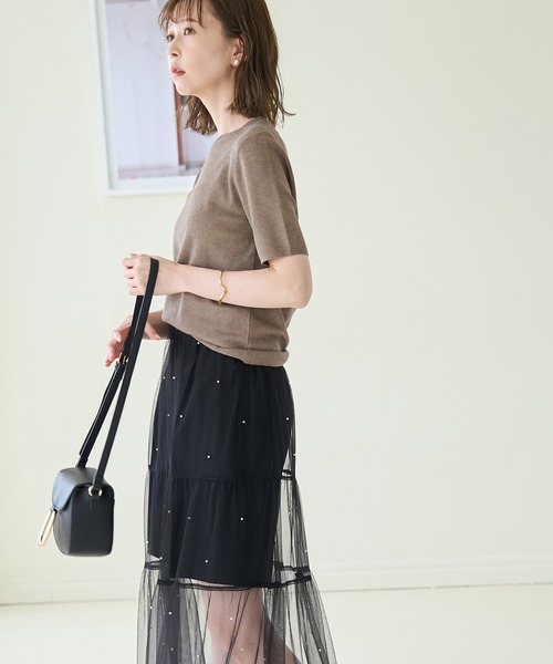 ROPE' PICNIC(ロペピクニック)の「パール付きチュールティアードスカート(スカート・レディース・ブラック/オフホワイト・38)」の6枚目の写真