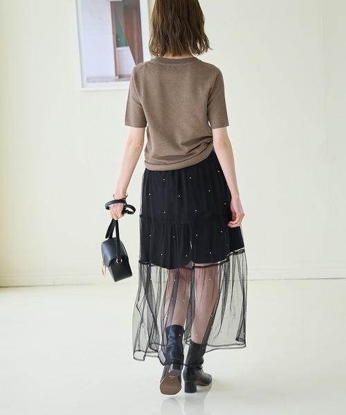 ROPE' PICNIC(ロペピクニック)の「パール付きチュールティアードスカート(スカート・レディース・ブラック/オフホワイト・38)」の7枚目の写真