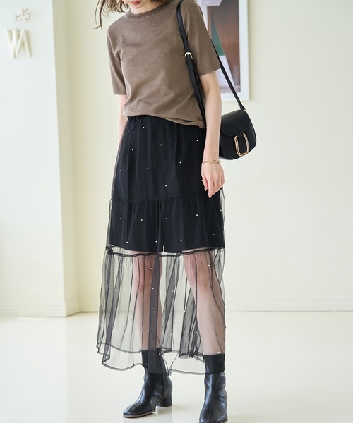 ROPE' PICNIC(ロペピクニック)の「パール付きチュールティアードスカート(スカート・レディース・ブラック/オフホワイト・38)」の8枚目の写真