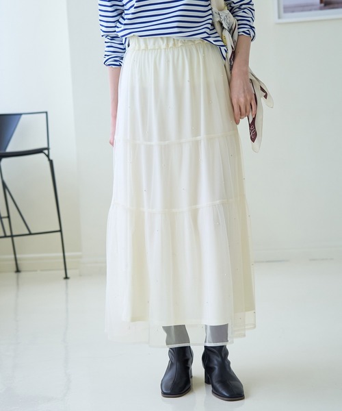ROPE' PICNIC(ロペピクニック)の「パール付きチュールティアードスカート(スカート・レディース・ブラック/オフホワイト・38)」の18枚目の写真
