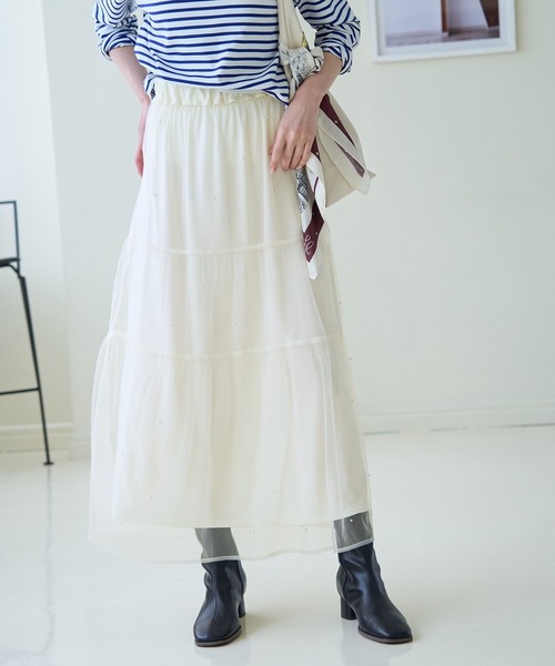 ROPE' PICNIC(ロペピクニック)の「パール付きチュールティアードスカート(スカート・レディース・ブラック/オフホワイト・38)」の19枚目の写真
