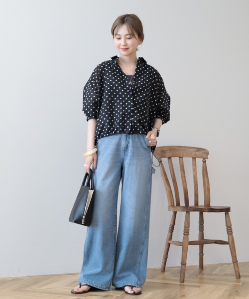 AMERICAN HOLIC(アメリカンホリック)の「ドットドロストシャツ(シャツ/ブラウス・レディース・ピンクベージュ/ブラック・M/L)」の3枚目の写真