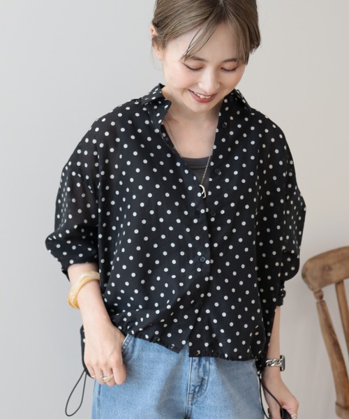 Bristol ドット柄シャツ Lサイズ ドット柄シアーバルーンスリーブブラウス[ac2247] | レディース
