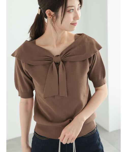 Te chichi(テチチ)の「フロントリボンオフショルライクニット(ニット/セーター・レディース・チャコールグレー/ブラック/モカ・F)」の3枚目の写真