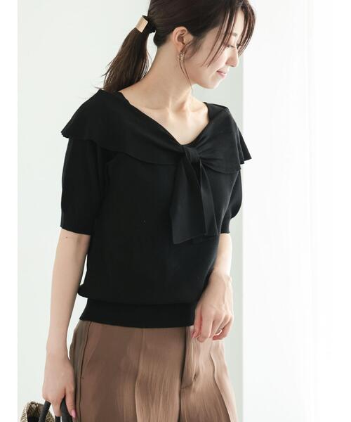 Te chichi(テチチ)の「フロントリボンオフショルライクニット(ニット/セーター・レディース・チャコールグレー/ブラック/モカ・F)」の15枚目の写真