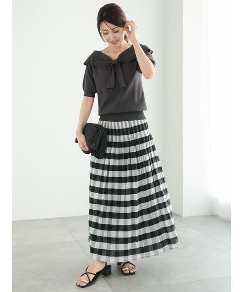 Te chichi(テチチ)の「フロントリボンオフショルライクニット(ニット/セーター・レディース・チャコールグレー/ブラック/モカ・F)」の14枚目の写真