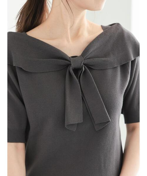 Te chichi(テチチ)の「フロントリボンオフショルライクニット(ニット/セーター・レディース・チャコールグレー/ブラック/モカ・F)」の9枚目の写真