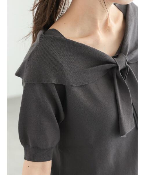 Te chichi(テチチ)の「フロントリボンオフショルライクニット(ニット/セーター・レディース・チャコールグレー/ブラック/モカ・F)」の8枚目の写真