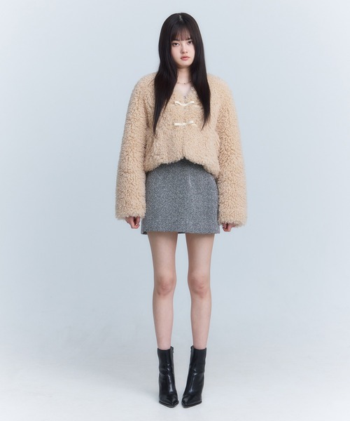 eimy istoire リボンジャケット ピンクベージュ エイミーイストワール EIMY ISTOIRE French poodle fur リボン