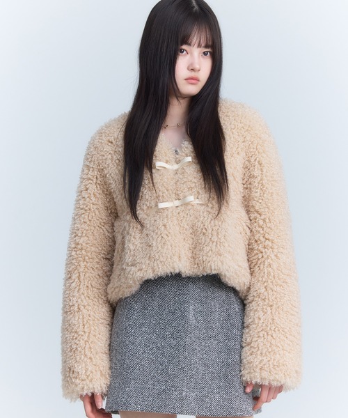 本日限定価格 French poodle fur リボンジャケット エイミーイストワール EIMY ISTOIRE French poodle fur リボン