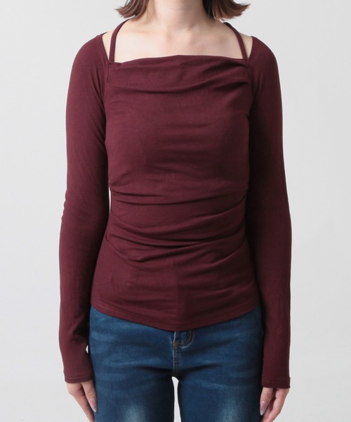 Julia Boutique（ジュリアブティック）の「ホルターネックカットソー（Tシャツ/カットソー・レディース・ボルドー/ベージュ/ブラック/グレー・ONE）」の5枚目の写真