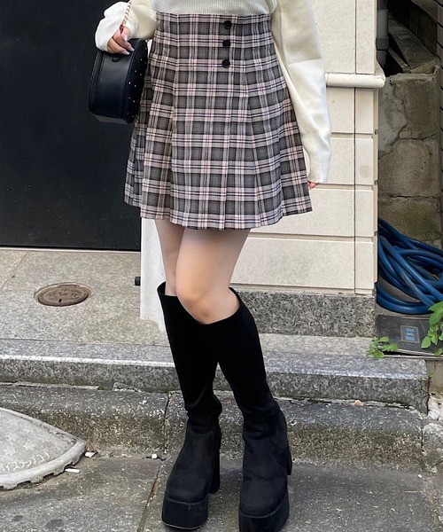 NOMAE（ノーマエ）の「サイドプリーツミニスカパン（スカート・レディース・ダークグレー/ブラック/ライトブラウン/ブラック系その他/ベージュ系その他・FREE）」の8枚目の写真