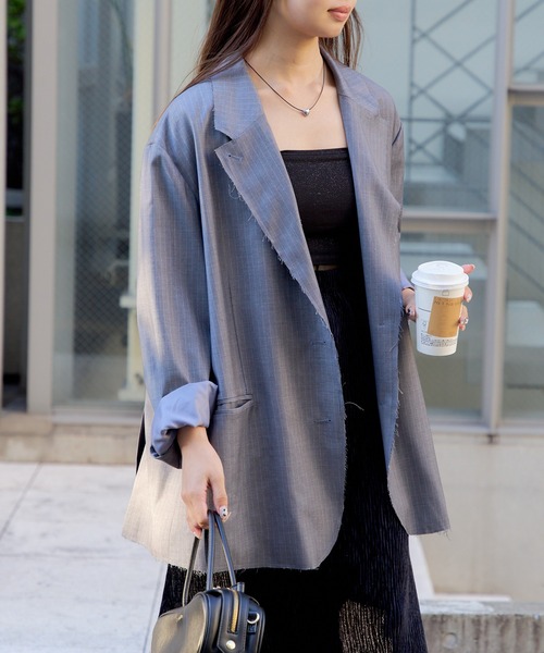 RAY CASSIN（レイカズン）の「【セットアップ対応/新色追加】オーバーサイズジャケット / ツイード　チェック（テーラードジャケット・レディース・ブラック系その他2/ブラック/グレー系その他2/グレー系その他3/ブラウン系その他2・FREE）」の3枚目の写真