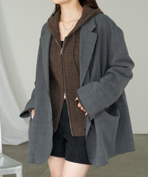 RAY CASSIN（レイカズン）の「【セットアップ対応/新色追加】オーバーサイズジャケット / ツイード　チェック（テーラードジャケット・レディース・ブラック系その他2/ブラック/グレー系その他2/グレー系その他3/ブラウン系その他2・FREE）」の4枚目の写真