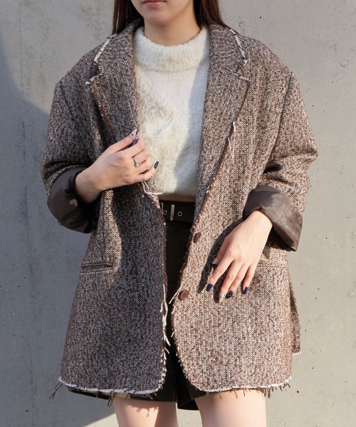 RAY CASSIN（レイカズン）の「【セットアップ対応/新色追加】オーバーサイズジャケット / ツイード　チェック（テーラードジャケット・レディース・ブラック系その他2/ブラック/グレー系その他2/グレー系その他3/ブラウン系その他2・FREE）」の5枚目の写真