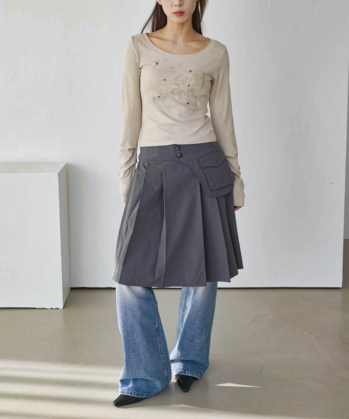 【2024A/W新作アイテム】 【ベルトポケット取り外し可能】【ウエストゴム仕様】ベーシックプリーツセミロングスカート（スカート）｜UNE MANSION（ユヌマンション）