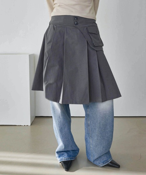 【2024A/W新作アイテム】 【ベルトポケット取り外し可能】【ウエストゴム仕様】ベーシックプリーツセミロングスカート（スカート）｜UNE MANSION（ユヌマンション）