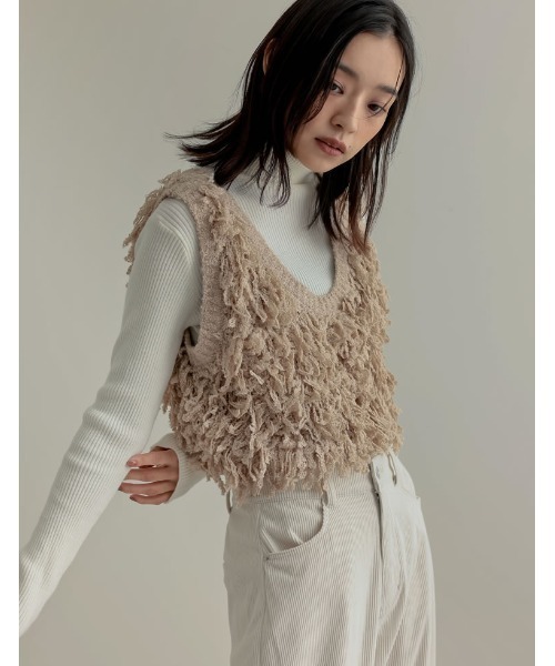 Re:EDIT（リエディ）の「ループフリンジニットベスト（ニット/セーター・レディース・ベージュ/ブラック/アイボリー・MEDIUM/LARGE）」の9枚目の写真
